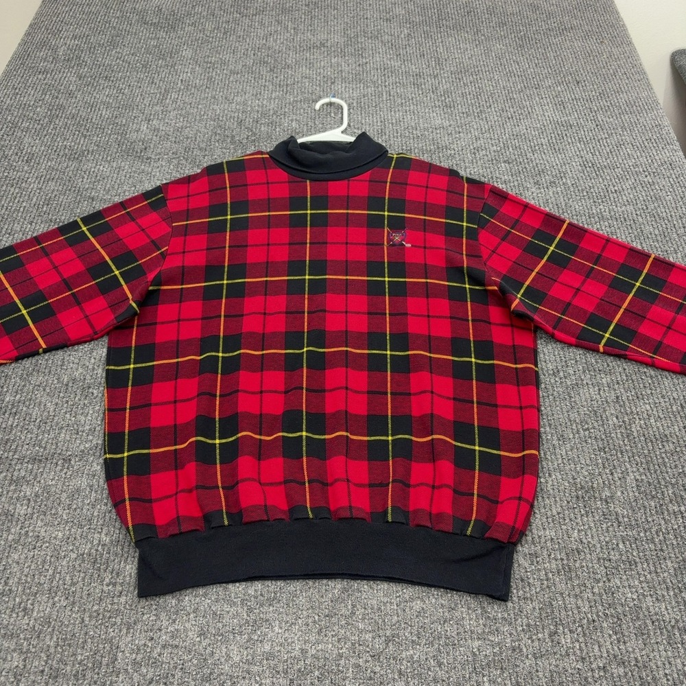 Vintage Polo Ralph Lauren Sweater Mens L Red Cotton Plaid Mock Neck Preppy